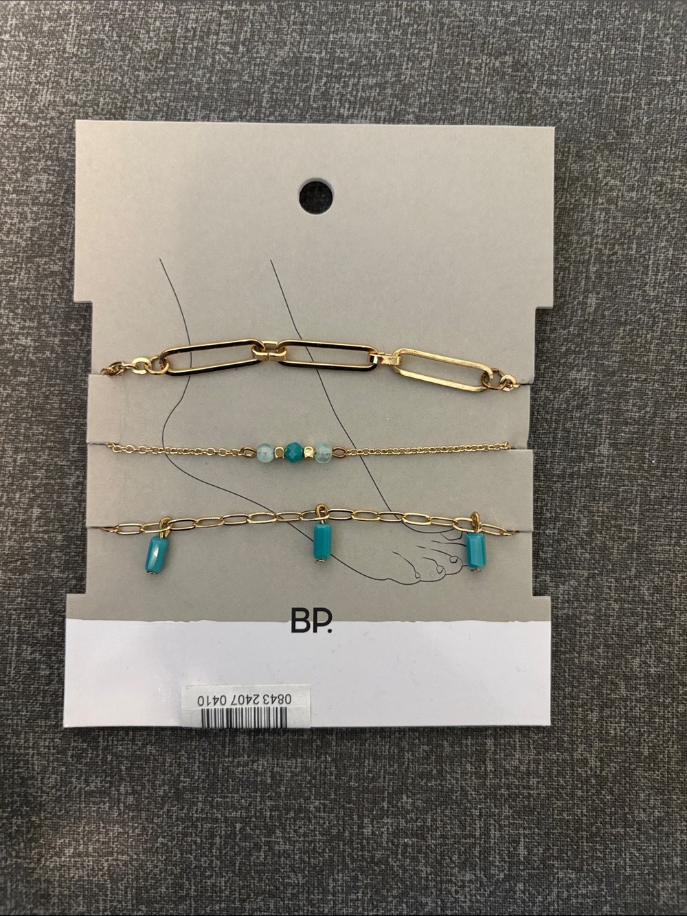bp Gold Layered Ankles Bracelet Set with Turquoise Beads